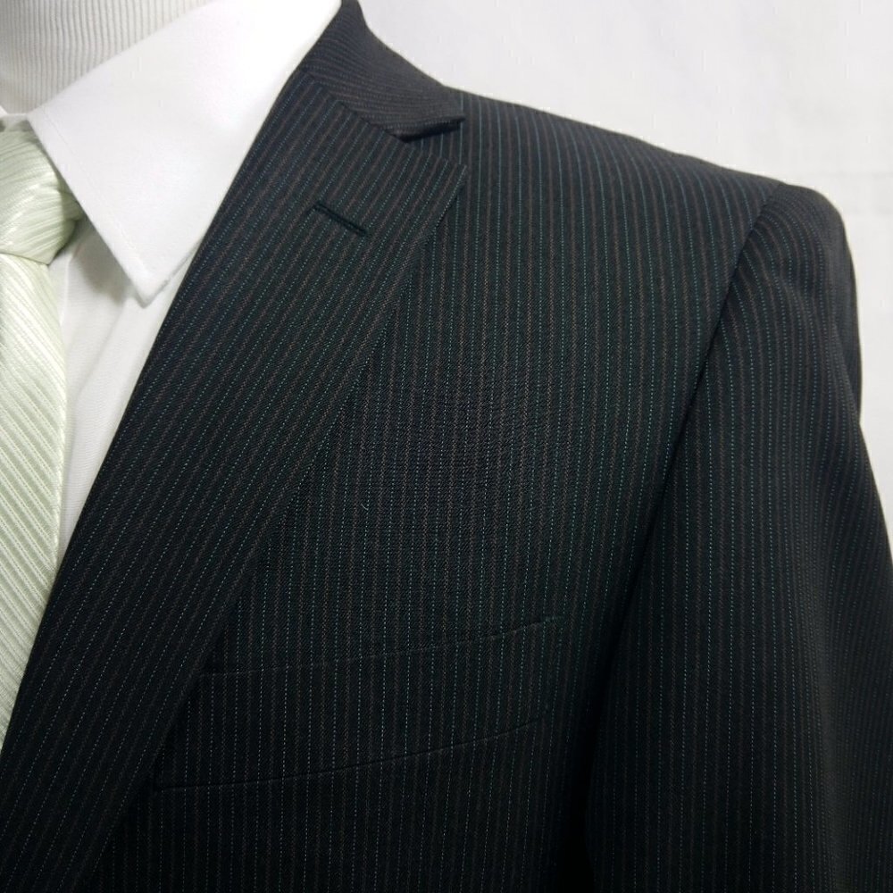 Angelo Rossi Hand Tailored 40R 2 Btn Chocolate Pinstripe Suit Blazer Sport Coat